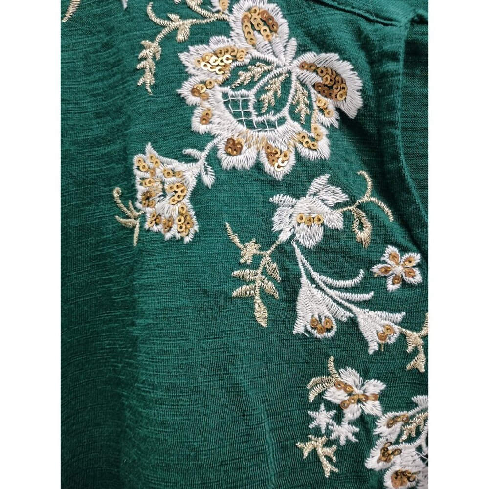 Style & Co. Emerald Green Embroidered Peasant Blouse - Picture 3 of 12